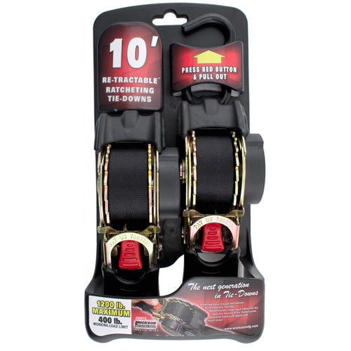 ERICKSON 1" X 10' 1200 LB RE-TRACTABLE RACHET TIE DOWN BLACK 34415