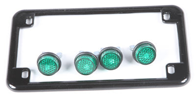 CHRIS PRODUCTS LICENSE PLATE FRAME W/4 GREEN REFLECTORS (BLACK) 614