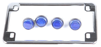 CHRIS PRODUCTS LICENSE PLATE FRAME W/4 BLUE R EFLECTORS (CHROME) 603