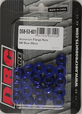 DRC ALUMINUM FLANGE NUTS BLUE M6X12MM 20/PK PART# D58-53-601