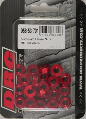 DRC ALUMINUM FLANGE NUTS RED M6X12MM 20/PK PART# D58-53-701