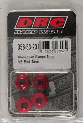 DRC ALUMINUM FLANGE NUTS RED M6X12MM 4/PK PART# D58-53-201