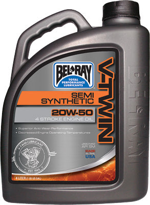 BEL-RAY V-TWIN SEMI-SYNTHETIC ENGINE OIL 20W-50 4L PART# 96910-BT4