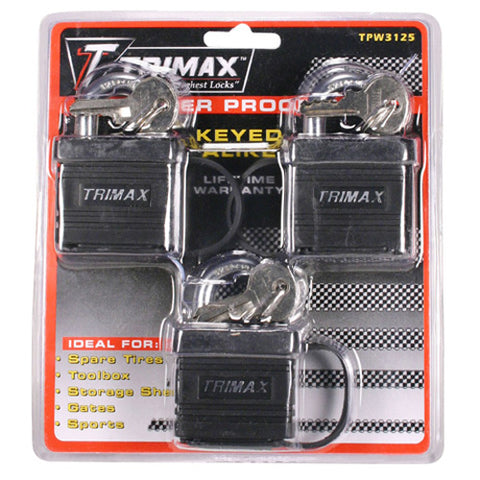 TRIMAX TPW3125 KEYED-ALIKE LOCKS 3 PACK 1-1 4" X 5 16" SHACKLE