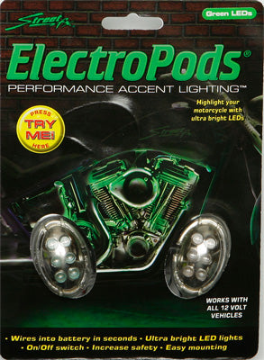 STREETFX OVAL LIGHT KIT CHROME W/GREEN LED PART# 1041903 NEW