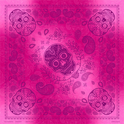 ZAN DELUXE BANDANNA PINK/PURPLE SKULL PAISLEY BD102