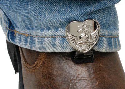 RYDER CLIPS STIRRUP/STRAP BOOT TYPE (HEART/SKULL CHROME) PART# HSSC-FC