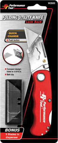 PERFORMANCETOOL FOLDING LB UTILITY KNIFE - RED W2600