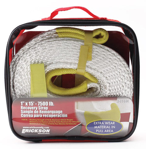 ERICKSON 1" X 15' 7500 LB RECOVERY STRAP WITH STORAGE BAG 59350
