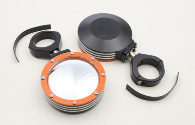 MODQUAD BILLET SIDE MIRRORS ROUND W/BEZEL ORANGE 1.75" PART# SIDE-BEZ-OR