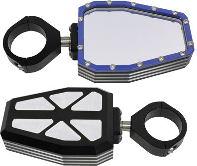 MODQUAD BILLET SIDE MIRRORS DIAMOND W/BEZEL BLUE 1.75" PART# R-SIDE-BEZ-BL