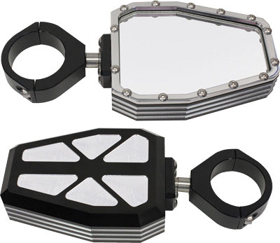 MODQUAD BILLET SIDE MIRRORS DIAMOND W/BEZEL POLISHED 1.75" PART# R-SIDE-BEZ