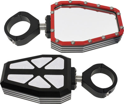 MODQUAD BILLET SIDE MIRRORS DIAMOND W/BEZEL RED 1.75" R-SIDE-BEZ-RD