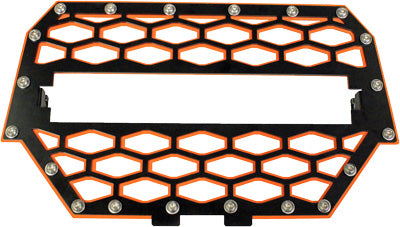 MODQUAD 2-PANEL FRONT GRILL BLACK/ORANGE W/10 LIGHT BAR PART# RZR-FGLS-1K-OR NEW