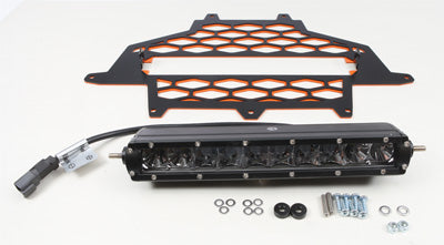 MODQUAD 2-PANEL FRONT GRILL BLACK/ORANGE W/10 LIGHT BAR PART# RZR-FGLS-XP-OR NEW