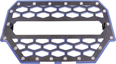 MODQUAD 2-PANEL FRONT GRILL BLACK/BLUE W/LIGHT MOUNT PART# RZR-FGL-1K-BL