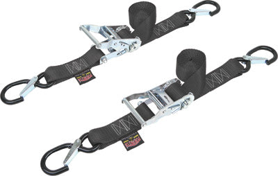 POWERTYE FAT STRAP RATCHET TIEDOWNS W/LATCH HOOKS BLACK (PAIR) PART# 30572-S