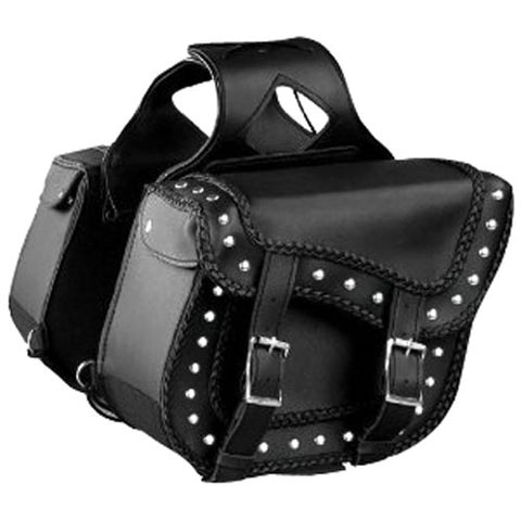 MOSSI ZIP OFF 2 PIECE STUDDED SADDLEBAG 12X9X6X17.5 BLACK BCS-920