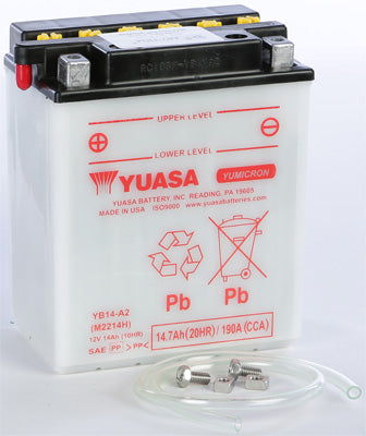 YUASA BATTERY YB14-A2 YUMICRON PART# YUAM2214H NEW