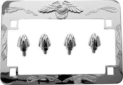EMGO CHROME EAGLE LICENSE FRAME W/CHROME BULLET BOLTS PART# 86-42640