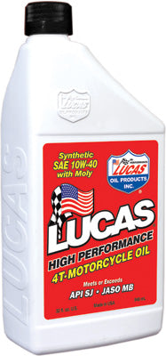 LUCAS SYNTHETIC HIGH PERFORMANCE 4T OIL W/MOLY 10W-40 32OZ PART# 10777