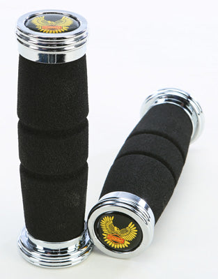 EMGO ROADHAWK FOAM GRIPS 1"X5.5" BLACK/CHROME END CAP PART# 42-40600