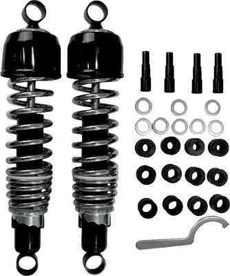 EMGO CLASSIC SHOCKS W/EYELET MOUNT BLACK/CHROME 325 MM PART# 17-05572 NEW