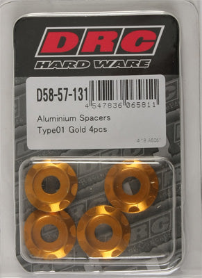 DRC ALUMINUM SPACERS TYPE 1 GOLD M6X12MM 4/PK PART# D58-57-131