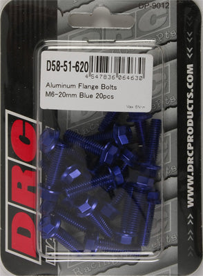 DRC ALUMINUM FLANGE BOLTS BLUE M6X20MM 20/PK PART# D58-51-620