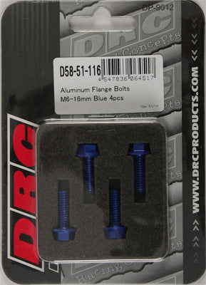 DRC ALUMINUM FLANGE BOLTS BLUE M6X16MM 4/PK PART# D58-51-116