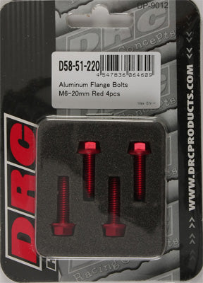 DRC ALUMINUM FLANGE BOLTS RED M6X20MM 4/PK PART# D58-51-220