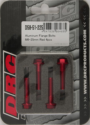 DRC ALUMINUM FLANGE BOLTS RED M6X25MM 4/PK PART# D58-51-225