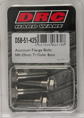 DRC ALUMINUM FLANGE BOLTS TITANIUM M6X25MM 4/PK PART# D58-51-425