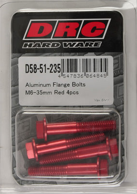 DRC ALUMINUM FLANGE BOLTS RED M6X35MM 4/PK PART# D58-51-235