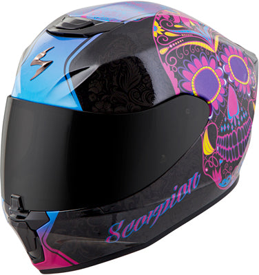 SCORPION EXO-R420 FULL-FACE SUGARSKULL HELMET BLACK/PINK MEDIUM 42-1214