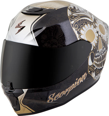 SCORPION EXO-R420 FULL-FACE SUGARSKULL HELMET BLACK/GOLD MEDIUM 42-1224