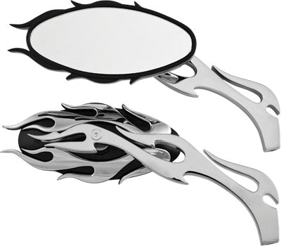 HARDDRIVE FLAME MIRROR SET W/FLAME STEM (BLACK/CHROME) PART# M60-6289 NEW