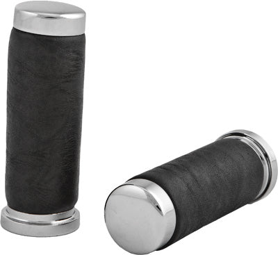 HARDDRIVE GRIPS LEATHER/CHROME FITS 74-UP PART# 17-0503LB NEW