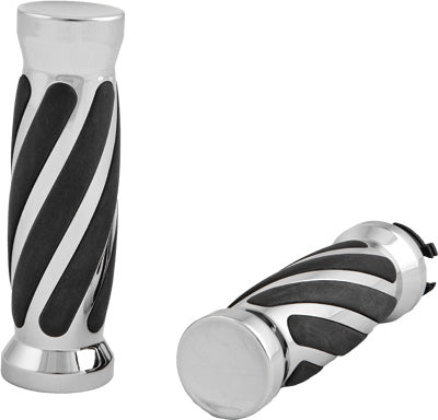 HARDDRIVE GRIPS W/TWIST RUBBER FITS 76-UP CHROME PART# 17-0543 NEW