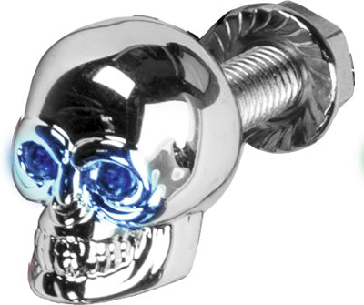HARDDRIVE LIGHTED SKULL LIC PLATE SCREW BLUE PART# H040079