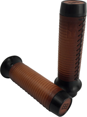 BRASS BALLS BBC LEATHER MOTO GRIPS BLACK/T AN RIBBED BB08-208