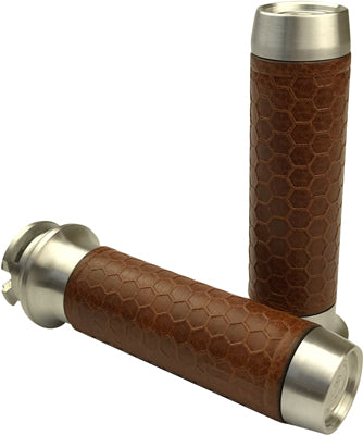 BRASS BALLS LEATHER MOTORCYCLE GRIPS (NATURAL/TAN) BB08-210