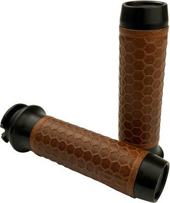 BRASS BALLS LEATHER MOTORCYCLE GRIPS (BLACK/TAN) BB08-212