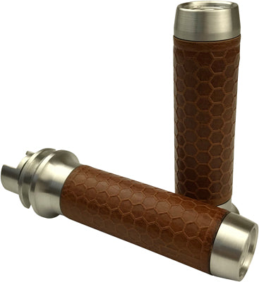 BRASS BALLS LEATHER MOTORCYCLE GRIPS (NATURAL/TAN) BB08-211