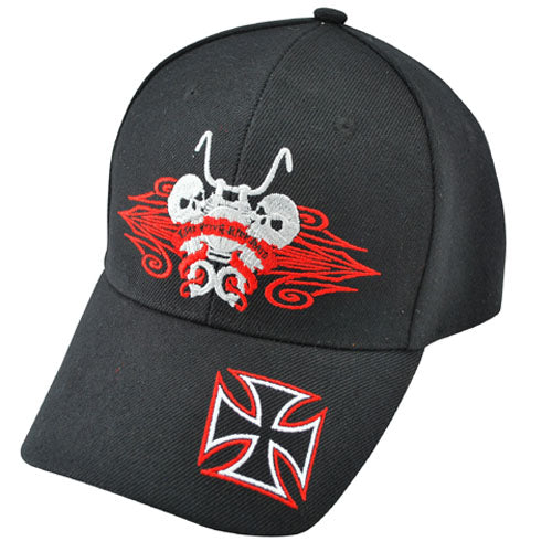 Zan Headgear CPA140 CAP BLACK EMBROIDERED RIDE HARD SKULL