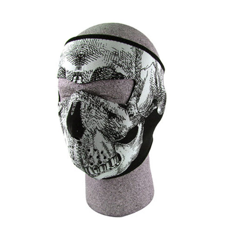 ZANheadgear WNFM002G NEOPRENE FACE MASK GLOW IN THE DARK BLK & WHITE SKULL