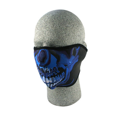 ZANheadgear WNFM024H NEOPRENE 1 2 FACE MASK BLUE CHROME SKULL