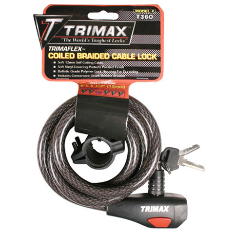 TRIMAX TRIMAX COILED BRAIDED CABLE LOCK - 6FT X 12MM TKC126