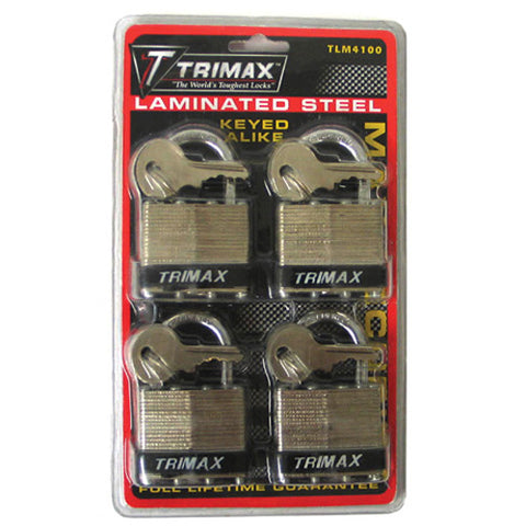 TRIMAX TRIMAX LAMINATED STEEL KEYED ALIKE PADLOCKS - 4 PACK TLM4100
