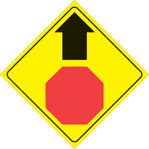 VOSS SIGNS 447 SAA YR YELLOW PLASTIC REFLECTIVE SIGN 12" STOP AHEAD